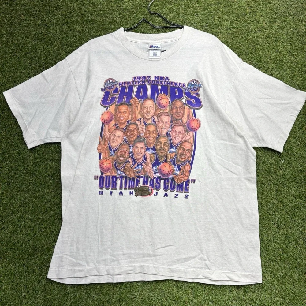 Vintage Utah Jazz Shirt Mens XL 90s NBA Finals Players Faces Western Conference